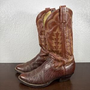 Panhandle Slim Western Boots Mens US 8 D Brown Leather Cowboy Mid Calf Pull On